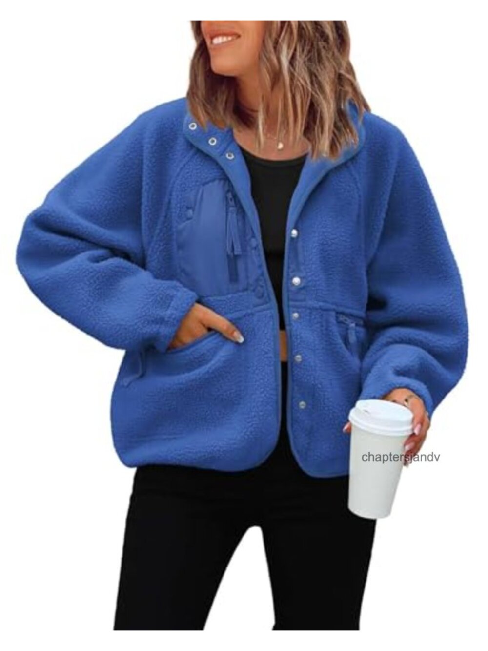 Womens Cropped Fuzzy Fleece Jacket Button Down Oversized Sherpa Coat